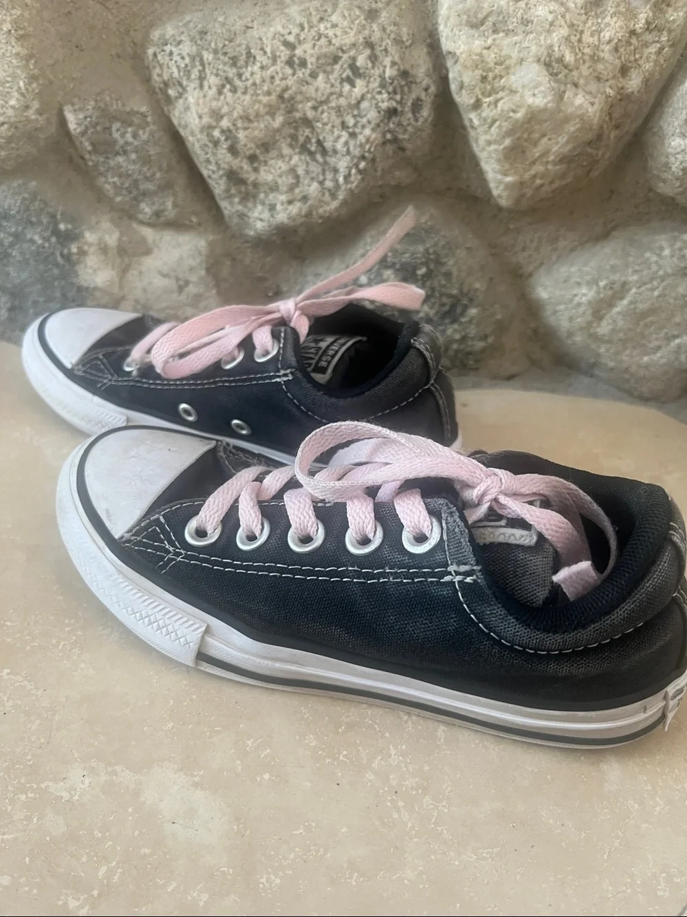 Converse Kids Low Top Sneakers in Black with Light Pink Laces